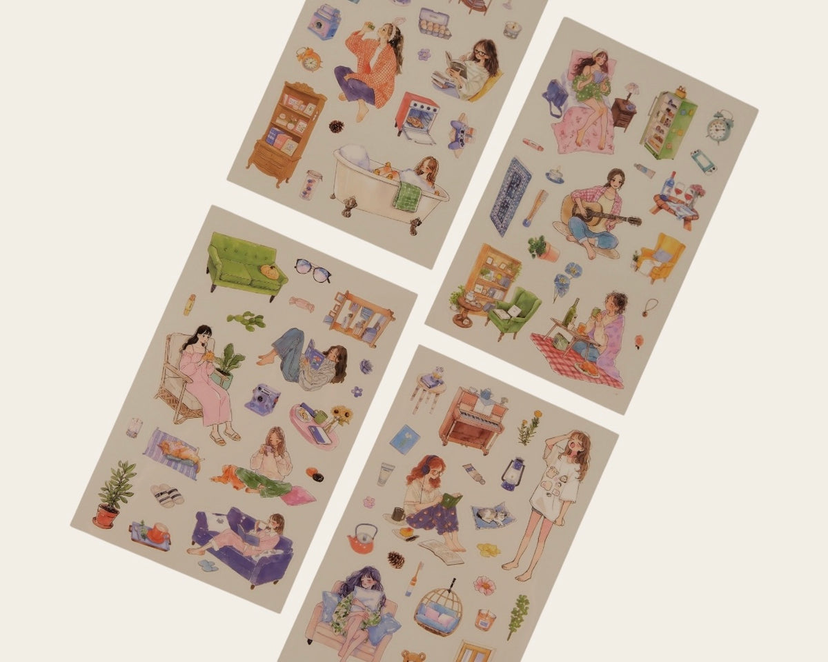 Aesthetic Daily Life Sticker Sheets β 4 Pack