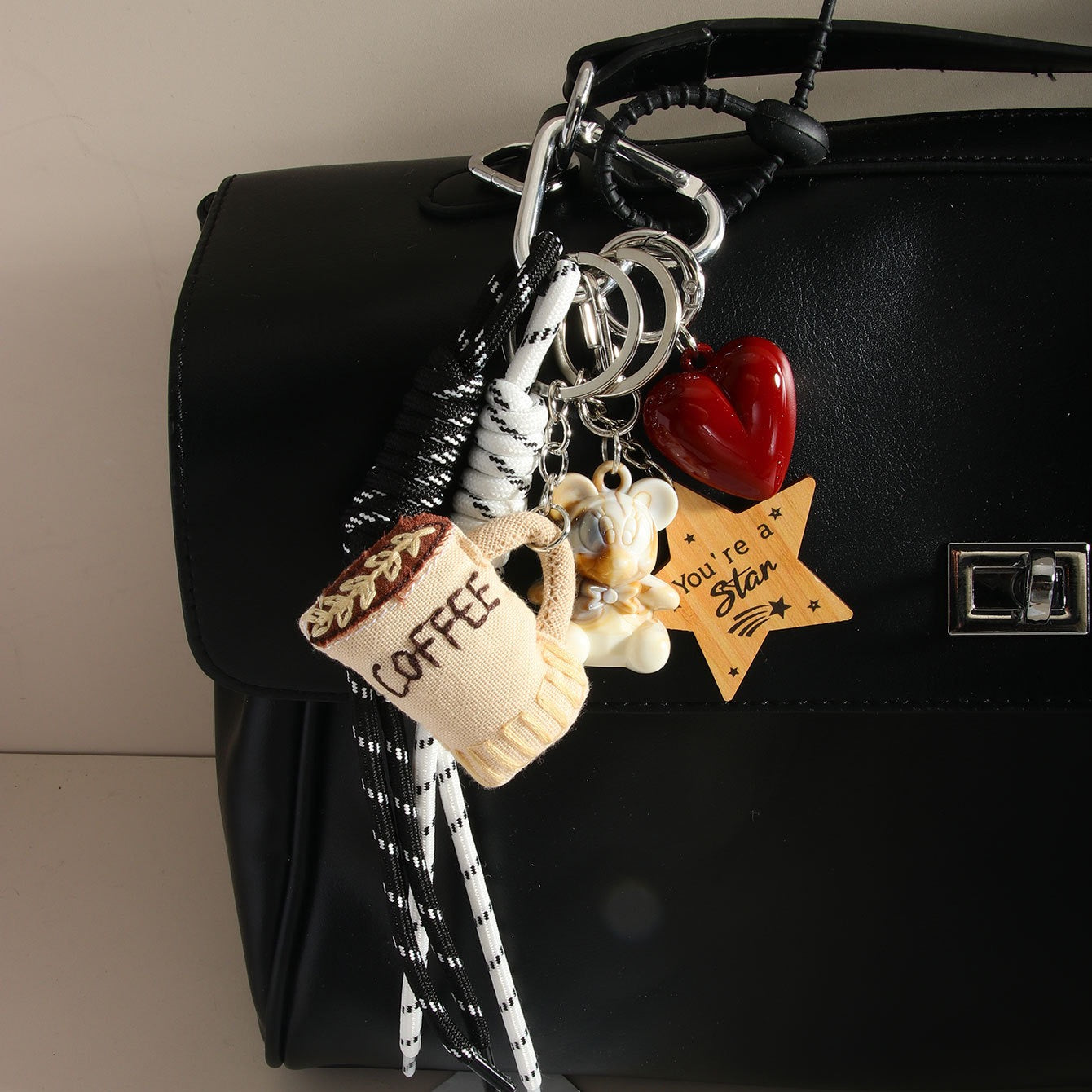 Coffee Charm Keychain with Wrist Strap – Cute Bag Accessory & Gift Idea