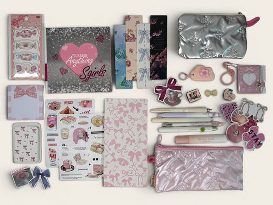 Silver Pink Stationery Box – Cute Planner Set, Stickers, Pens & Desk Accessories Gift Box