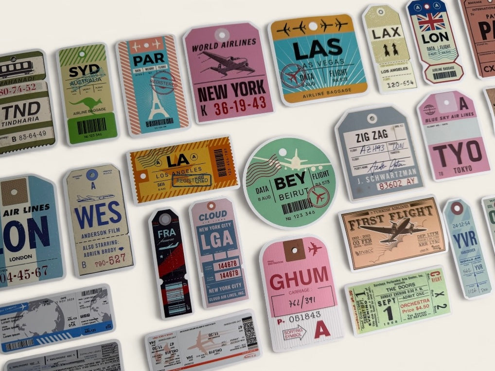 Vintage Travel Ticket Stickers Set (10pcs) ✈️ Retro Airline & Boarding Pass Style Random Pack