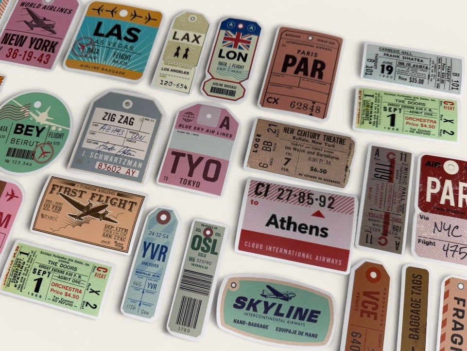 Vintage Travel Ticket Stickers Set (10pcs) ✈️ Retro Airline & Boarding Pass Style Random Pack