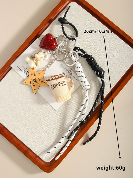 Coffee Charm Keychain with Wrist Strap – Cute Bag Accessory & Gift Idea