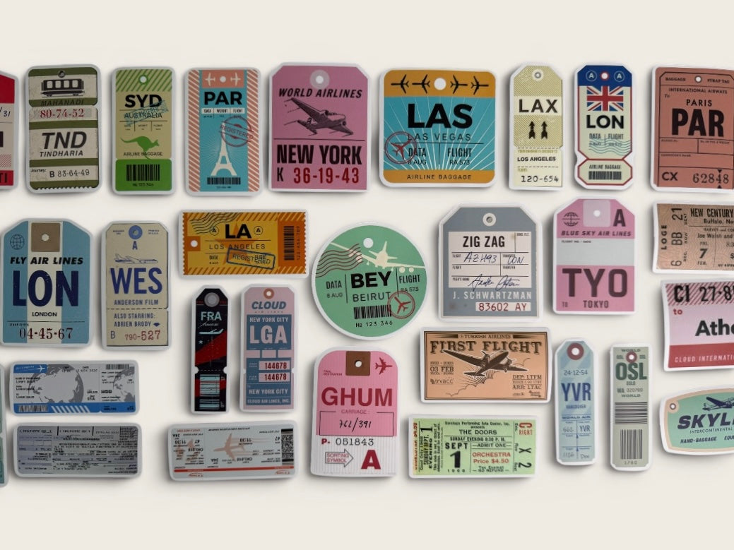 Vintage Travel Ticket Stickers Set (10pcs) ✈️ Retro Airline & Boarding Pass Style Random Pack