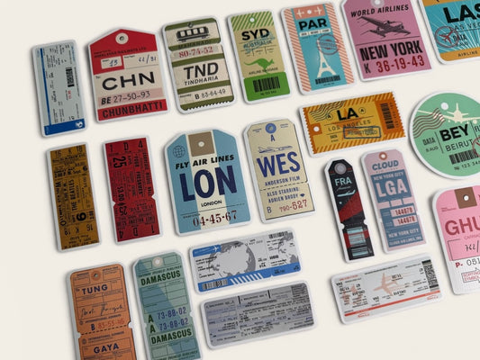 Vintage Travel Ticket Stickers Set (10pcs) ✈️ Retro Airline & Boarding Pass Style Random Pack