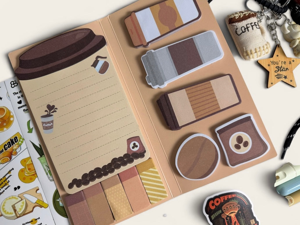 Coffee Lover Stationery Gift Box – Cute Coffee-Themed Desk Set with Pens, Stickers, Pouch & Keychain