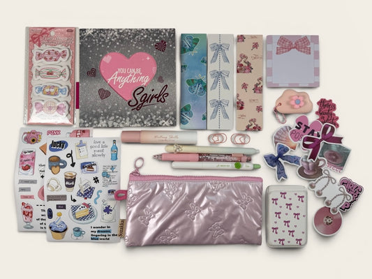 Silver Pink Stationery Box – Cute Planner Set, Stickers, Pens & Desk Accessories Gift Box