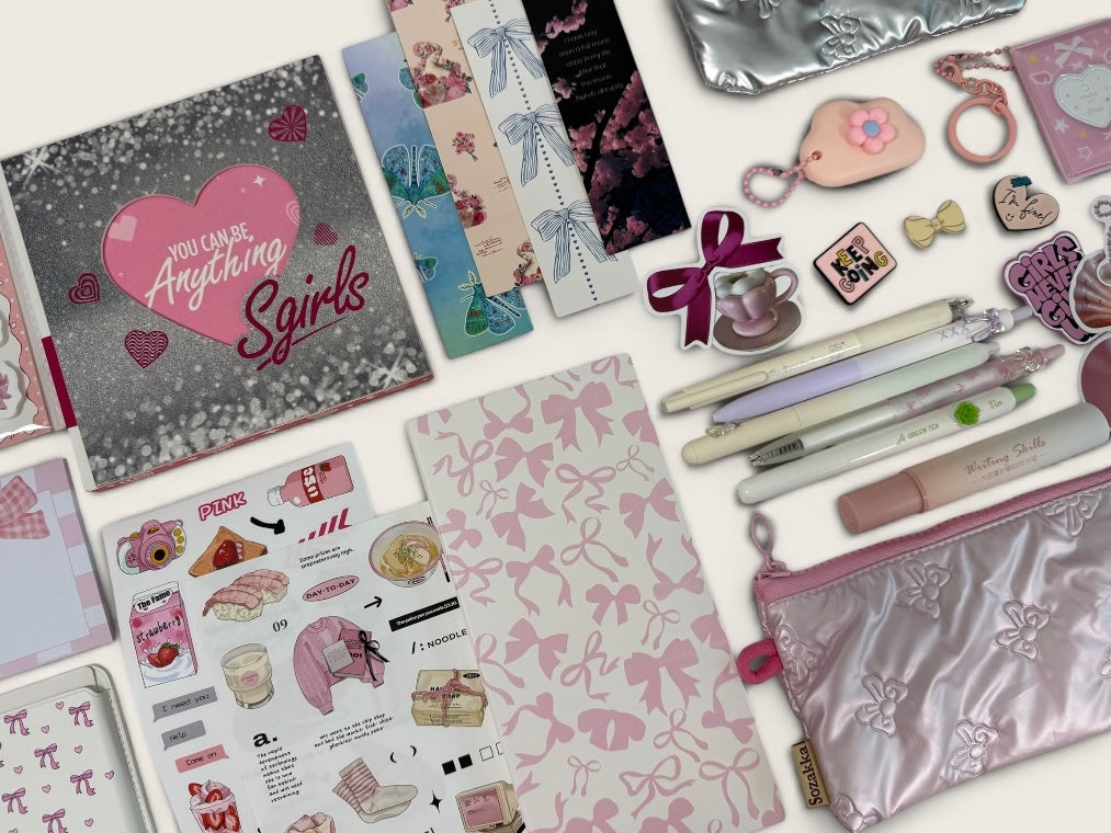 Silver Pink Stationery Box – Cute Planner Set, Stickers, Pens & Desk Accessories Gift Box