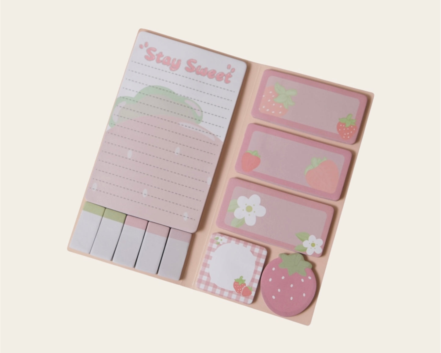 Cute Sticky Note Memo Pad Set | Strawberry & Cactus Sticky Notes for Journaling, School & Office