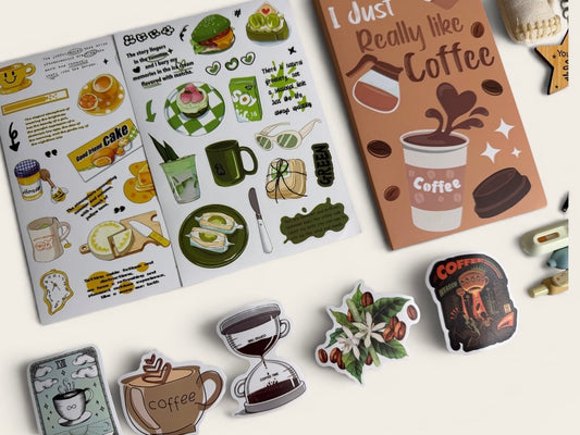 Coffee Lover Stationery Gift Box – Cute Coffee-Themed Desk Set with Pens, Stickers, Pouch & Keychain