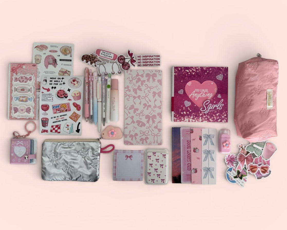 Pink Aesthetic Stationery Box – Cute Planner Set, Stickers, Pens & Desk Accessories Gift Box