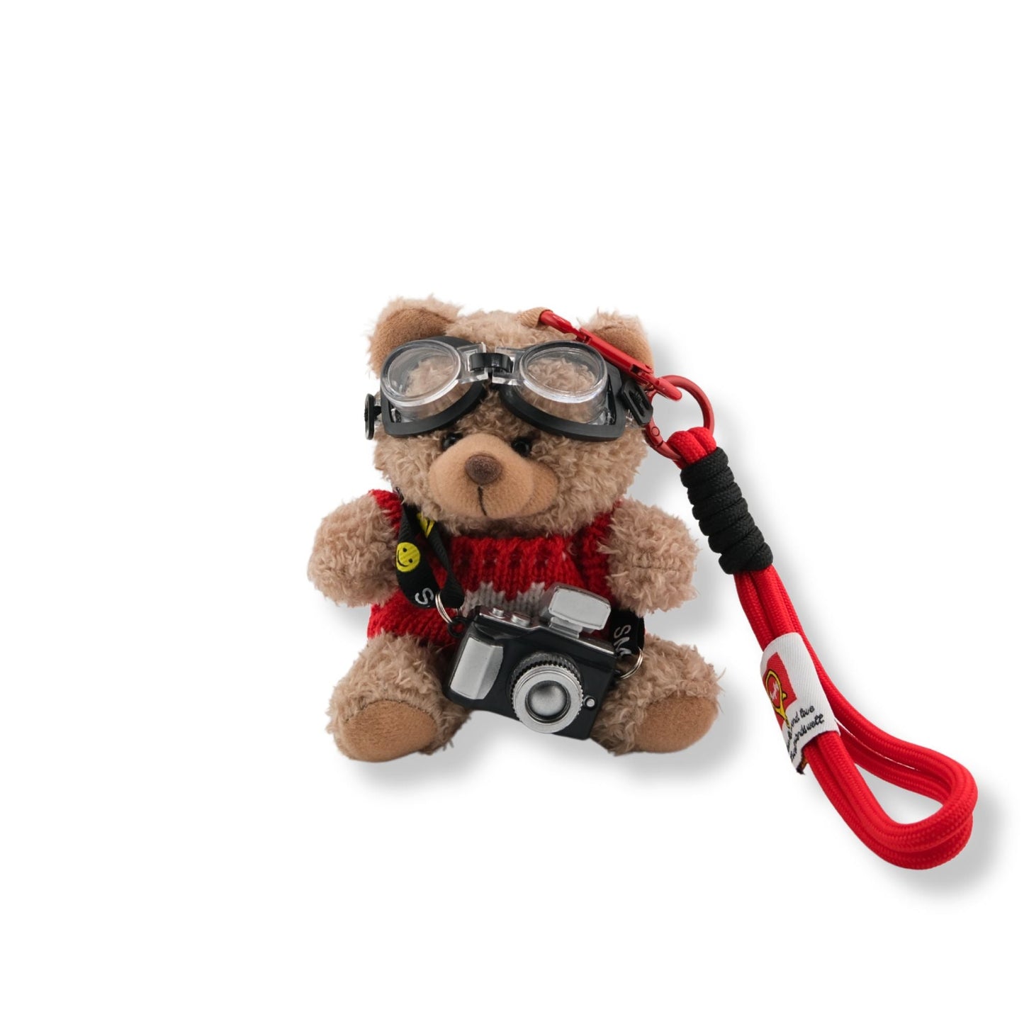 Adventure Teddy Keychain — Brown (Red Sweater)