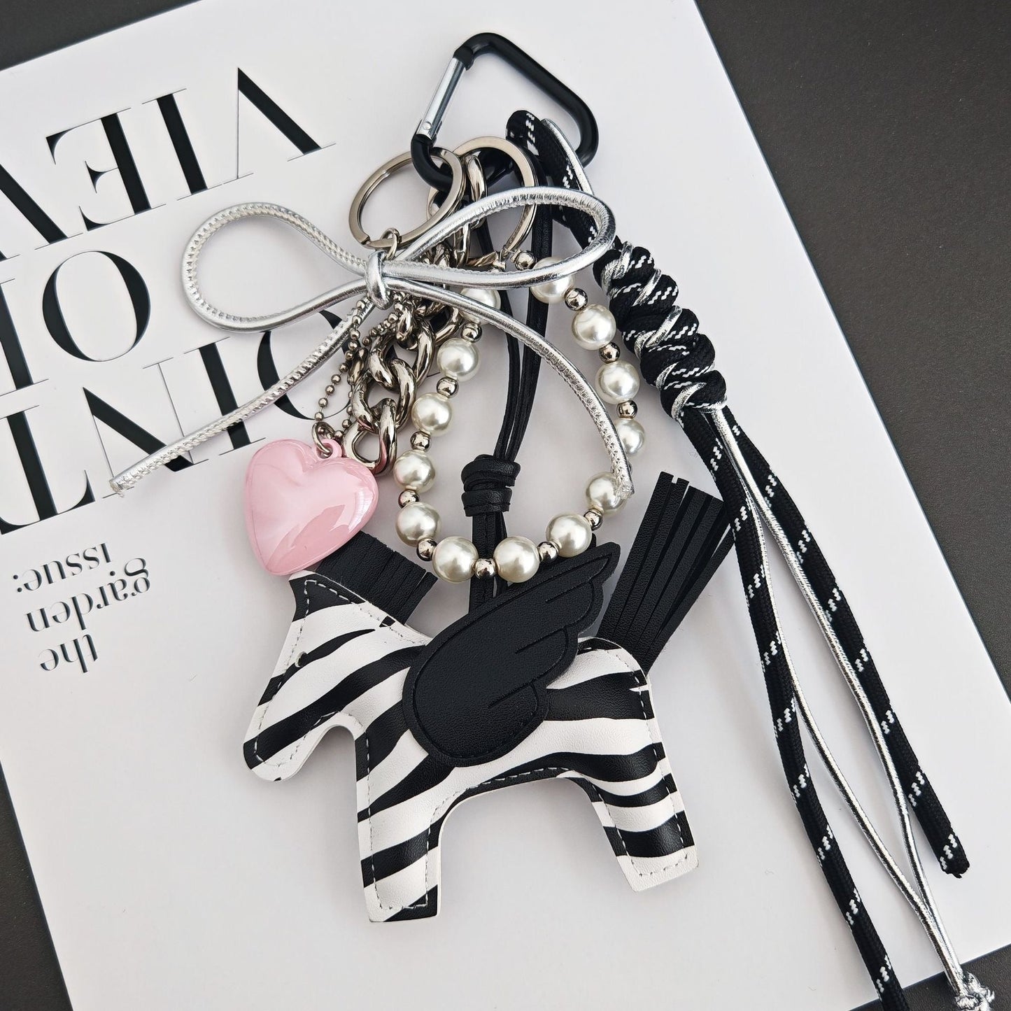 Zebra Pegasus Bag Charm — Pink Heart