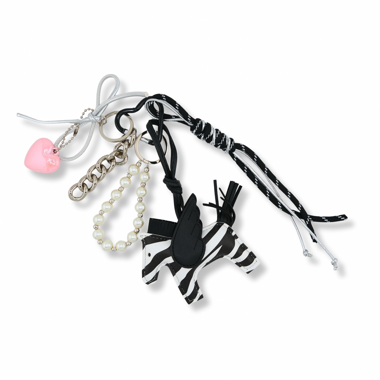 Zebra Pegasus Bag Charm — Pink Heart