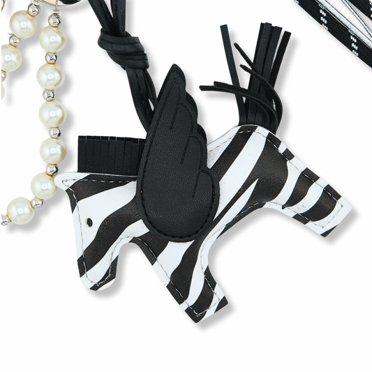 Zebra Pegasus Bag Charm — Pink Heart